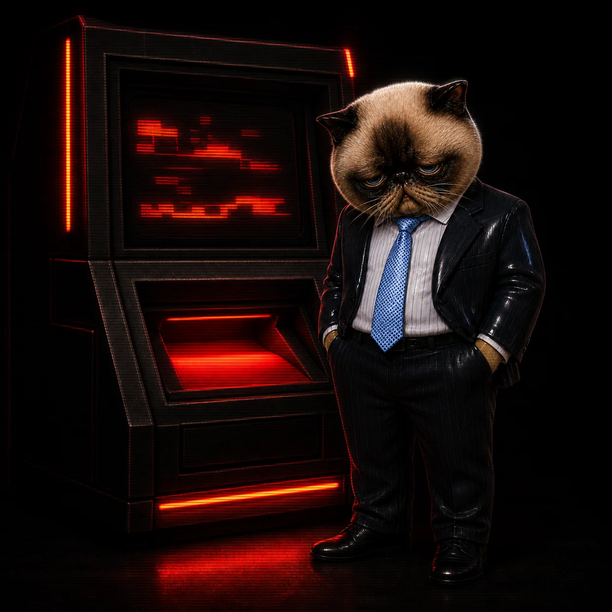 Debt cat at a cash machine